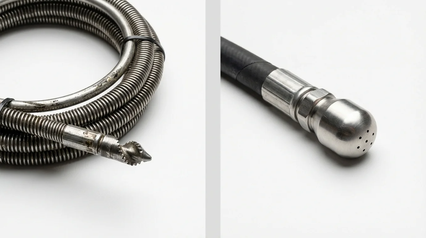 Drain snake cable and hydro jetting nozzle used for drain cleaning in Canal Fulton, OH