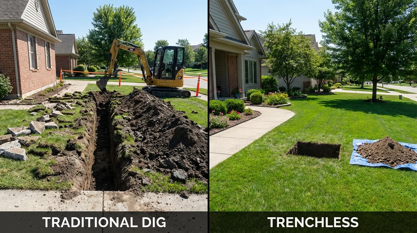 Trenchless sewer repair with minimal yard damage versus traditional excavation in Canal Fulton, OH